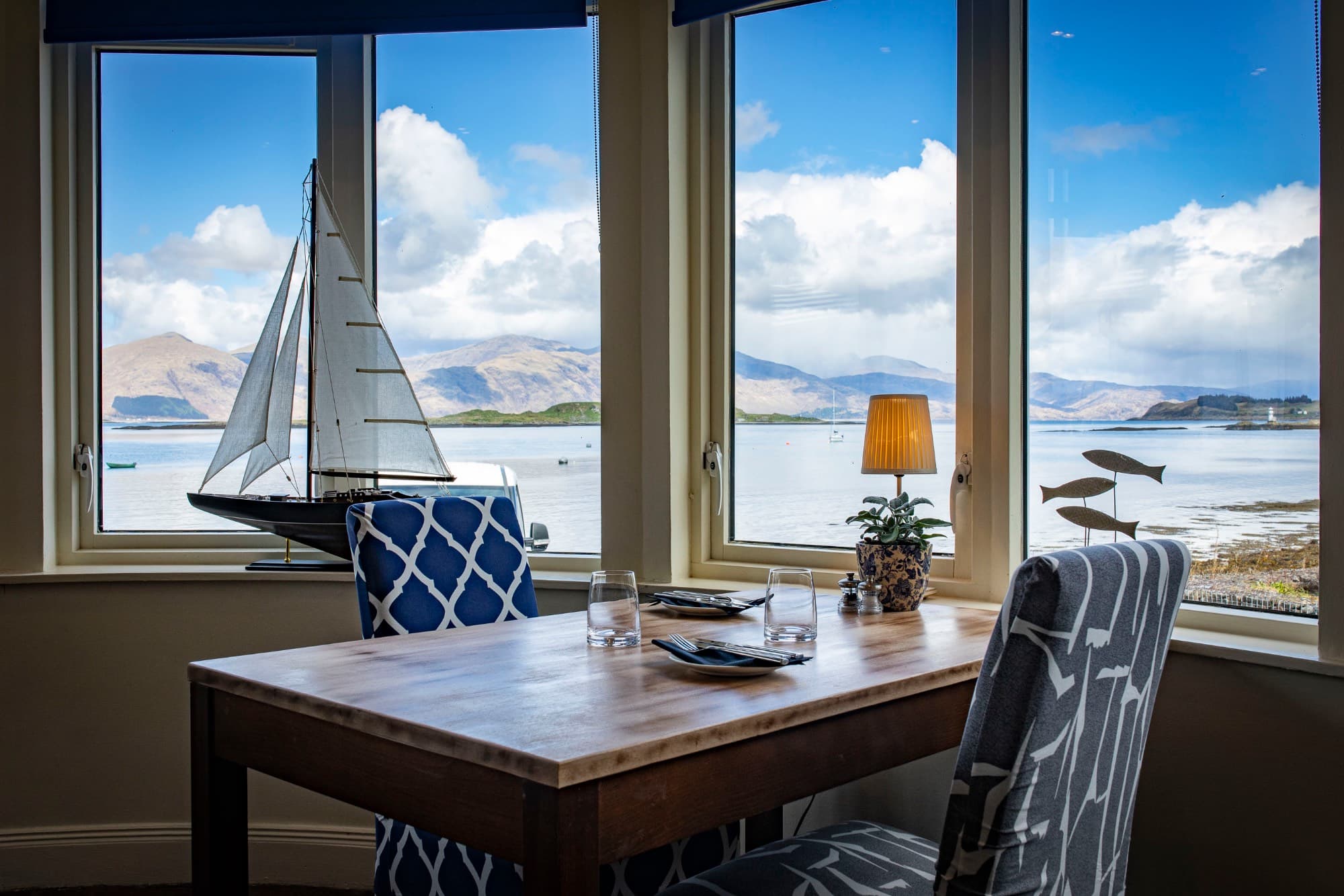 Window table at The Pierhouse looking out over Loch Linnhe